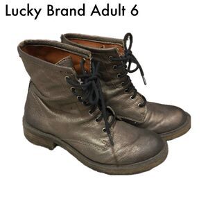 Lucky Brand Ictus Combat Boots Womens 6 Pewter Metallic Lace Up